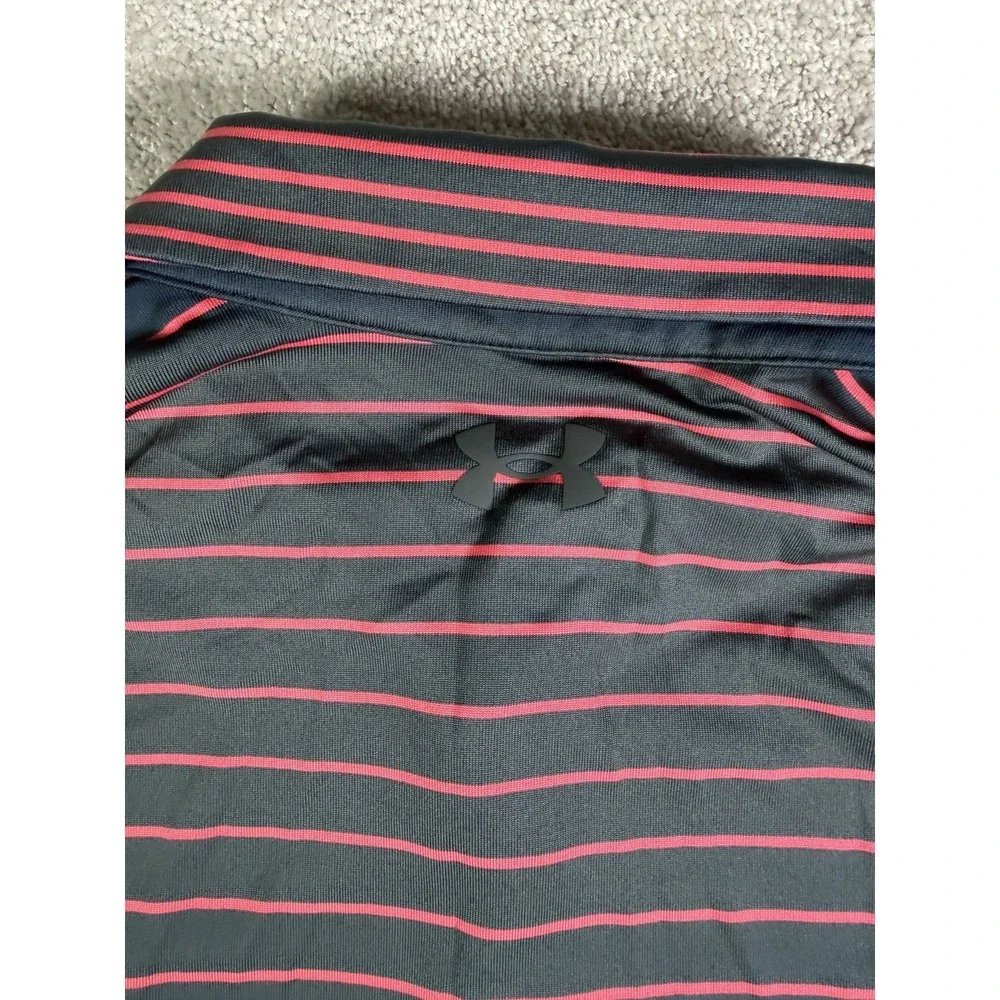 Under Armour Playoff Polo Shirt Mens M Blue Striped Short Sleeve Loose